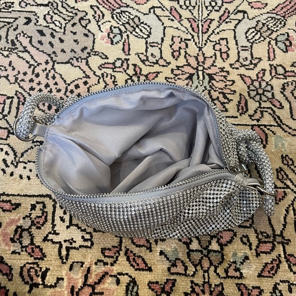 Silver Rhinestone Mini Knot Slouch Shoulder Bag - Picture 4 of 4